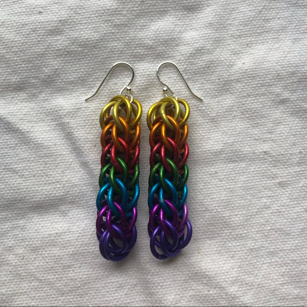 Rainbow chainmail earrings